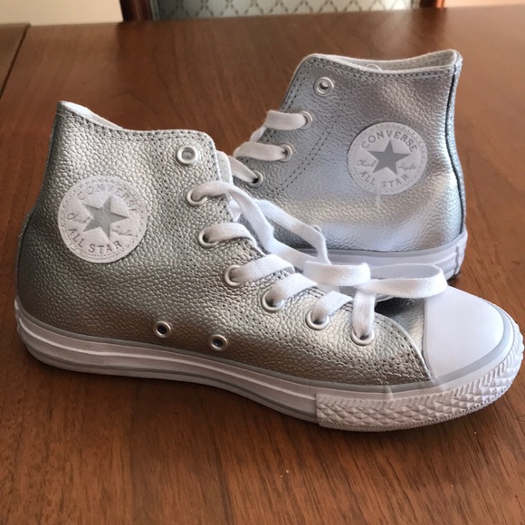 silver converse high tops womens